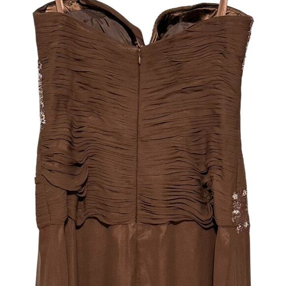 Jovani Strapless Pleated Sequence Full Length Evening Prom Gown Brown (16) - Picture 6 of 13